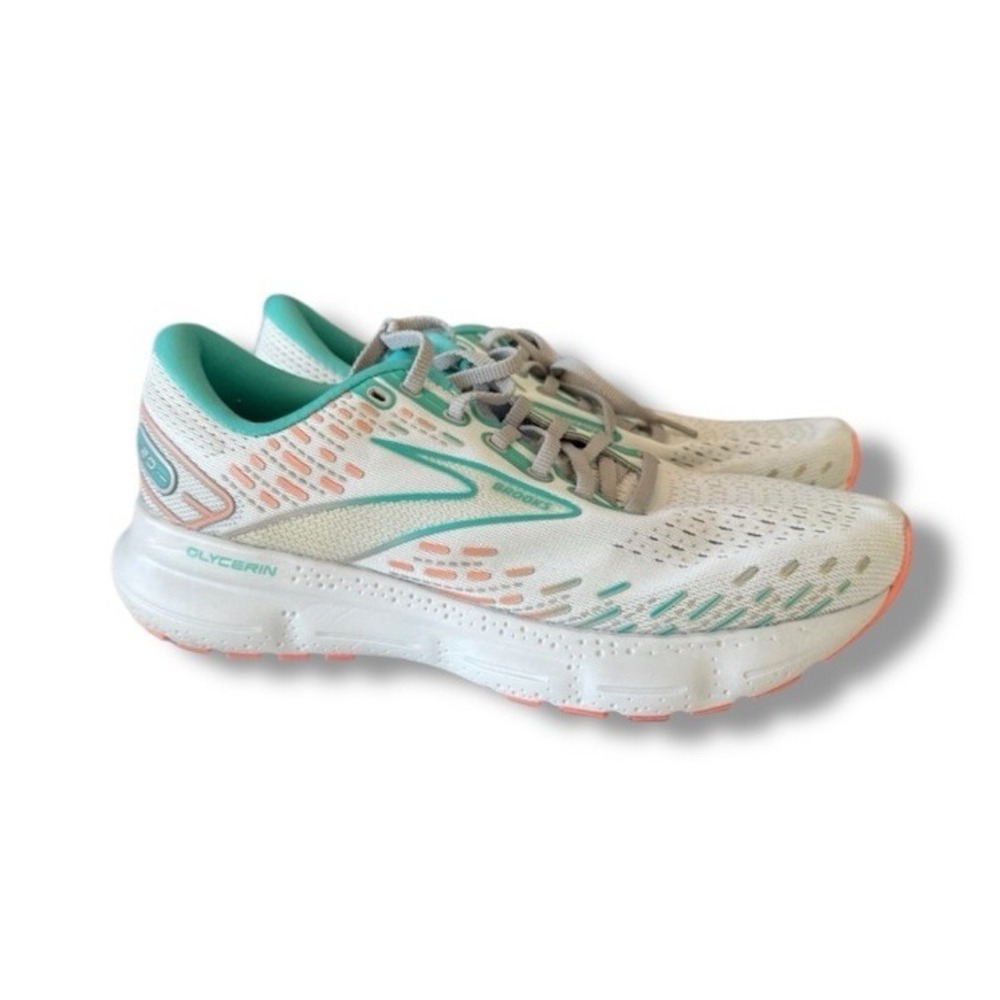 Brooks Running Shoes Glycerin 20 White Aqua 1203691D061 Women's Size 9.5 Wide
